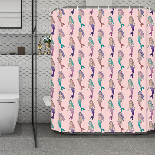Mermaid Girls Pattern Print Polyester Shower Curtain