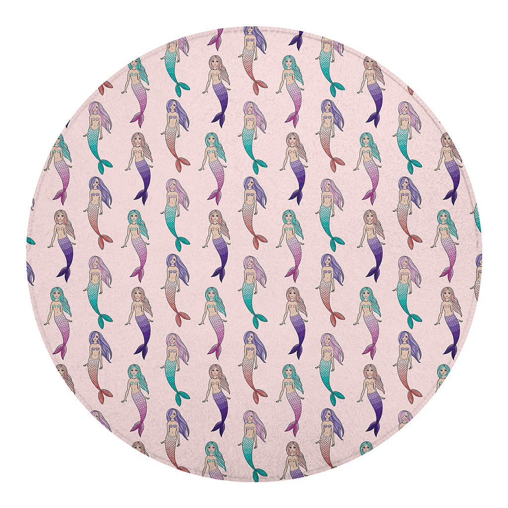 Mermaid Girls Pattern Print Round Blanket