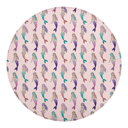 Mermaid Girls Pattern Print Round Blanket