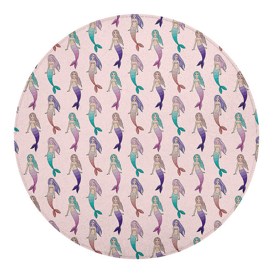 Mermaid Girls Pattern Print Round Blanket