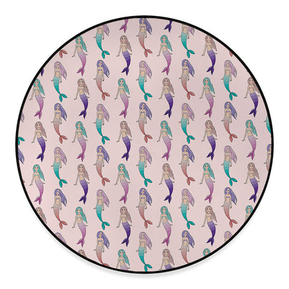 Mermaid Girls Pattern Print Round Floor Mat