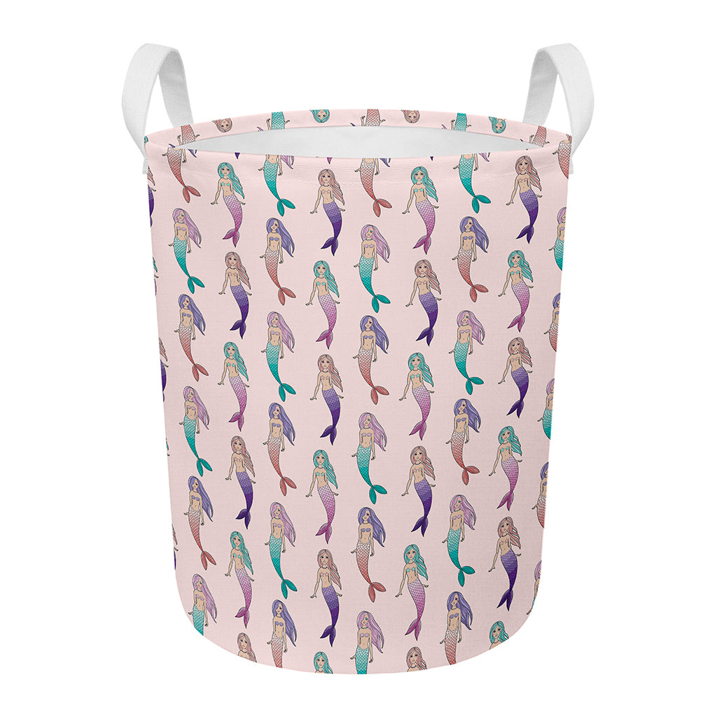 Mermaid Girls Pattern Print Round Laundry Basket
