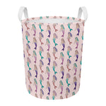 Mermaid Girls Pattern Print Round Laundry Basket