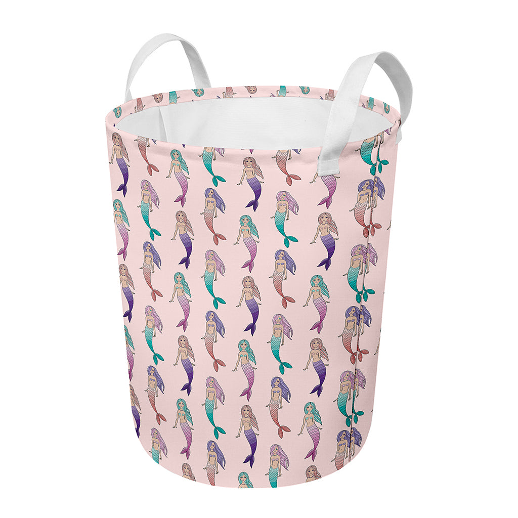Mermaid Girls Pattern Print Round Laundry Basket