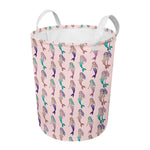 Mermaid Girls Pattern Print Round Laundry Basket