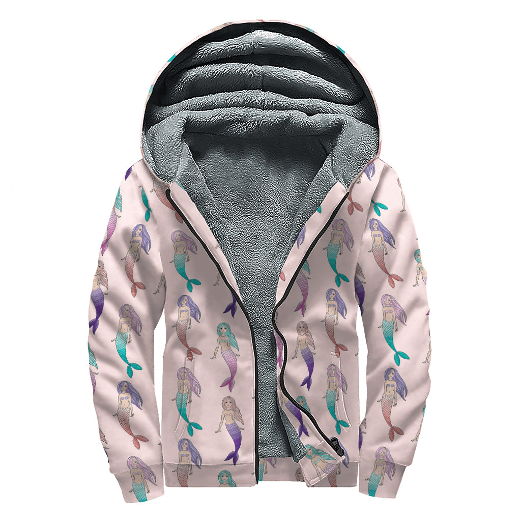 Mermaid Girls Pattern Print Sherpa Lined Zip Up Hoodie