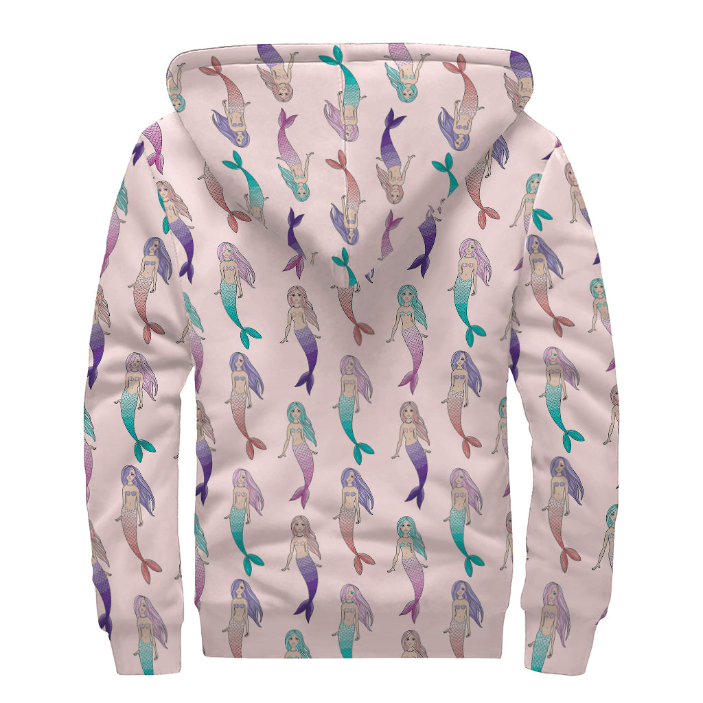 Mermaid Girls Pattern Print Sherpa Lined Zip Up Hoodie