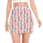 Mermaid Girls Pattern Print Side Slit Mini Skirt