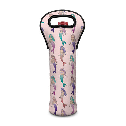 Mermaid Girls Pattern Print Single Neoprene Wine Tote