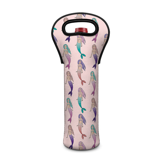 Mermaid Girls Pattern Print Single Neoprene Wine Tote