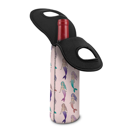 Mermaid Girls Pattern Print Single Neoprene Wine Tote