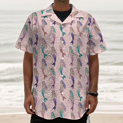 Mermaid Girls Pattern Print Textured Short Sleeve Shirt