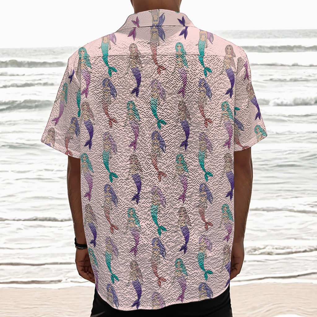Mermaid Girls Pattern Print Textured Short Sleeve Shirt