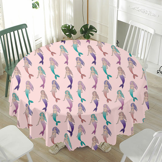 Mermaid Girls Pattern Print Waterproof Round Tablecloth
