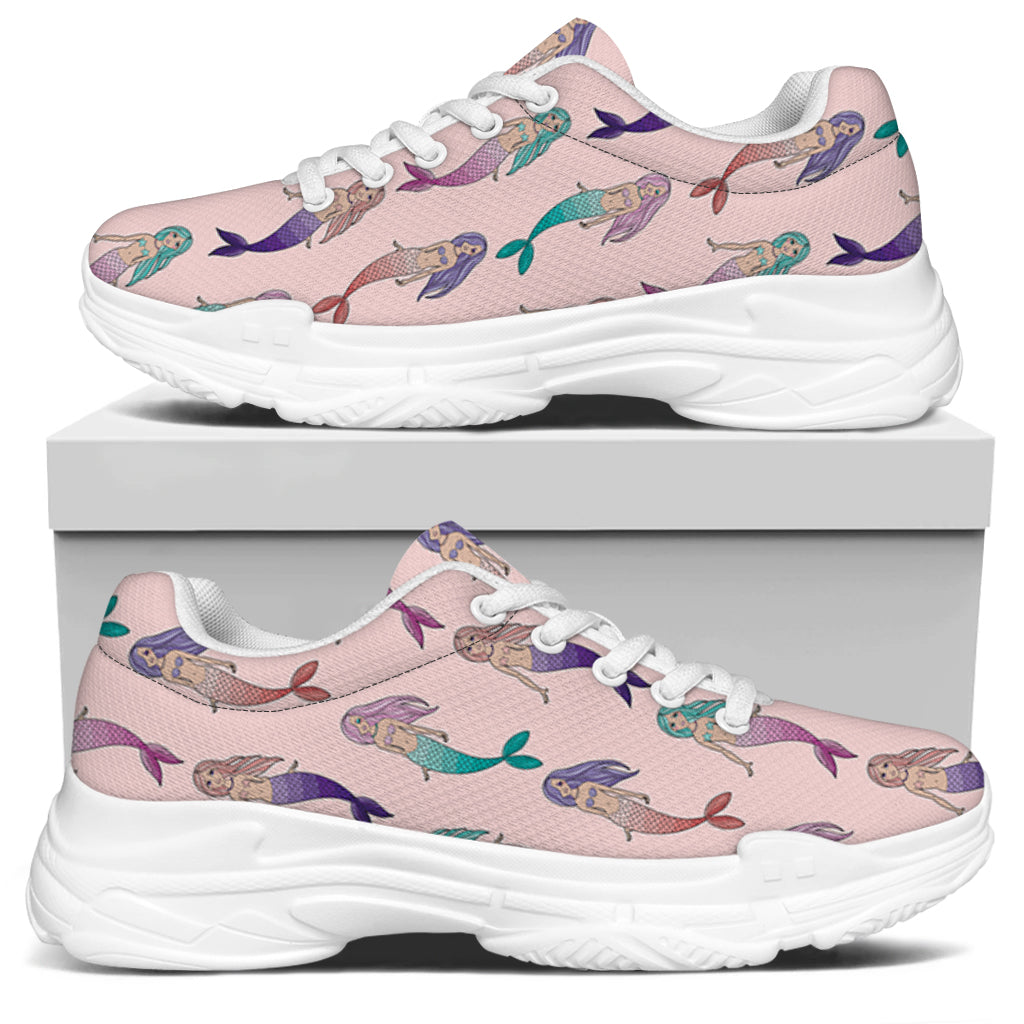 Mermaid Girls Pattern Print White Chunky Shoes