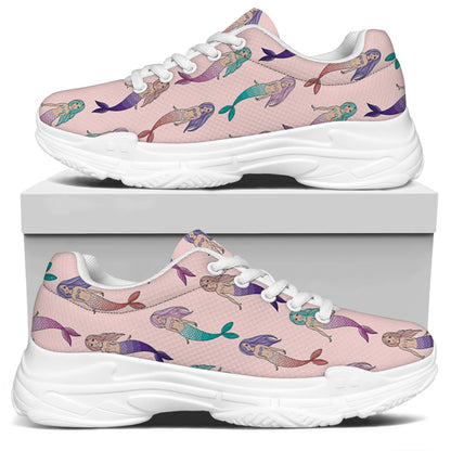 Mermaid Girls Pattern Print White Chunky Shoes