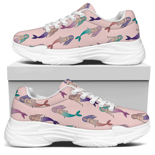Mermaid Girls Pattern Print White Chunky Shoes