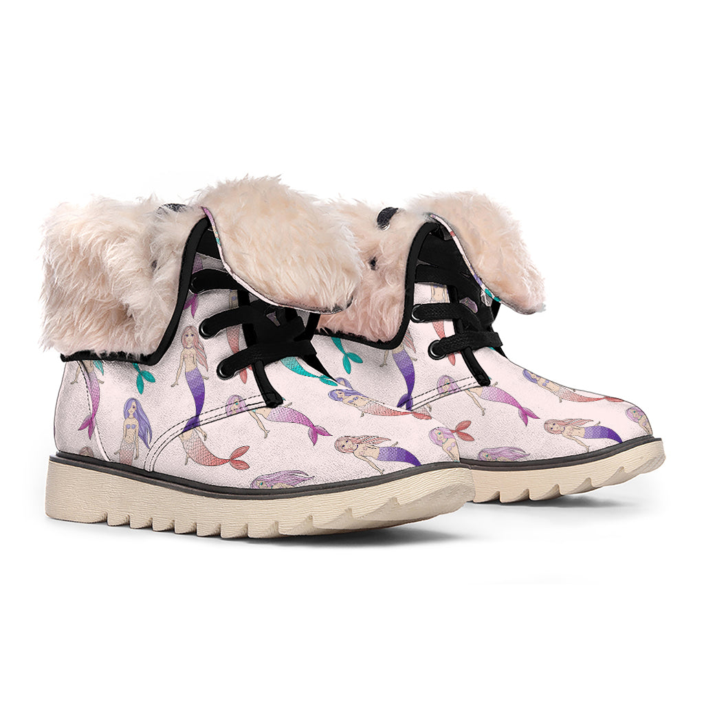 Mermaid Girls Pattern Print Winter Boots