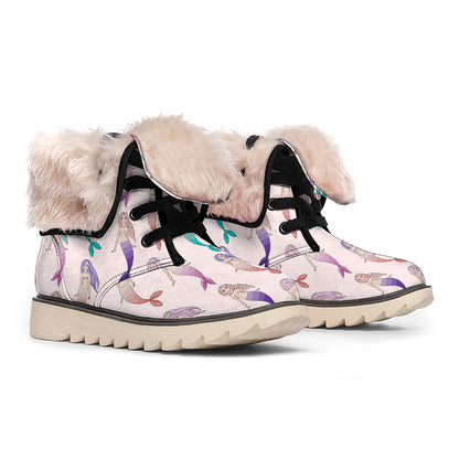 Mermaid Girls Pattern Print Winter Boots