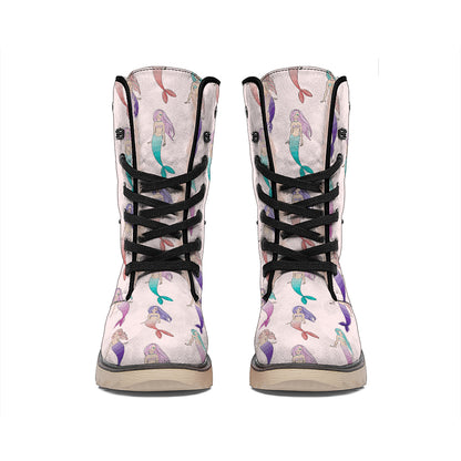 Mermaid Girls Pattern Print Winter Boots