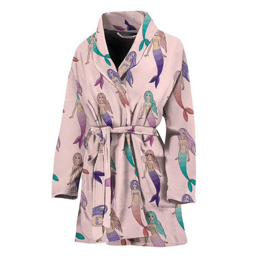 Mermaid Girls Pattern Print Women's Bathrobe