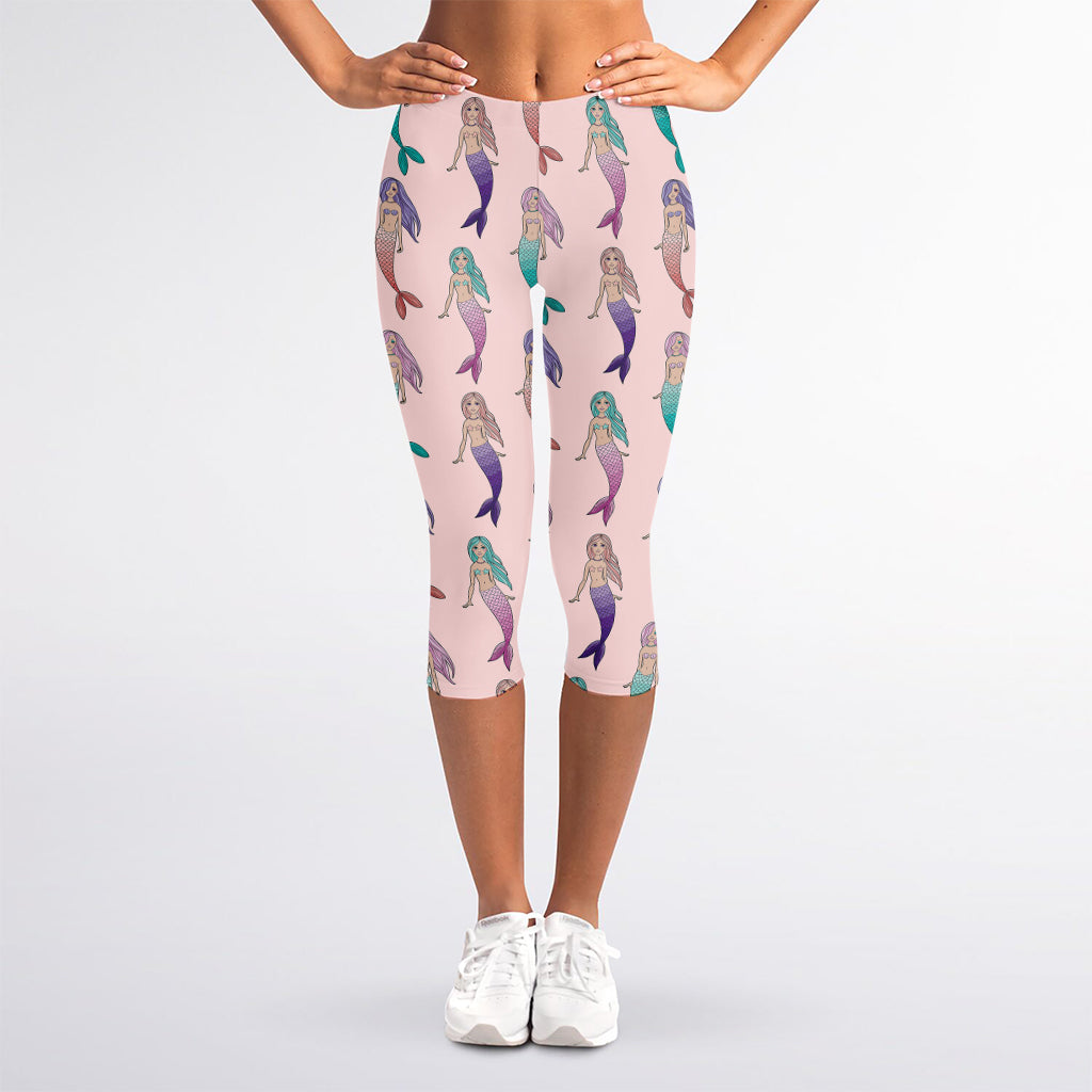Mermaid Girls Pattern Print Women's Capri Leggings