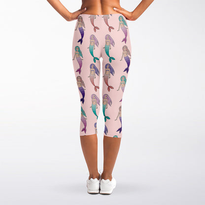 Mermaid Girls Pattern Print Women's Capri Leggings