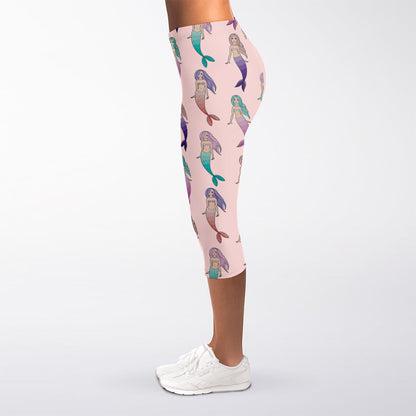 Mermaid Girls Pattern Print Women's Capri Leggings