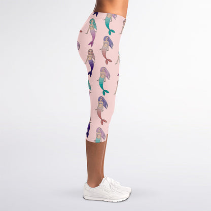 Mermaid Girls Pattern Print Women's Capri Leggings