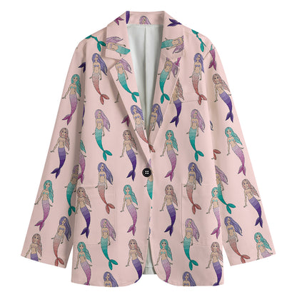 Mermaid Girls Pattern Print Women's Cotton Blazer