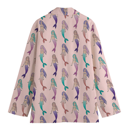 Mermaid Girls Pattern Print Women's Cotton Blazer