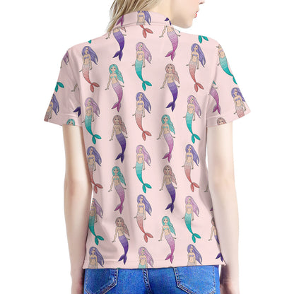 Mermaid Girls Pattern Print Women's Polo Shirt