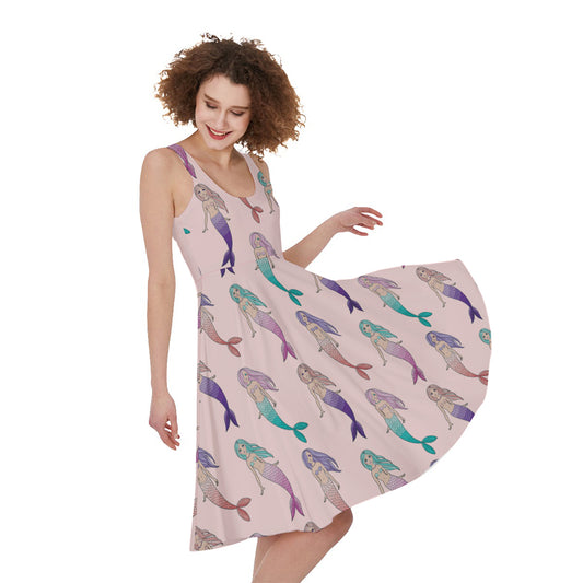 Mermaid Girls Pattern Print Women's Sleeveless Dress