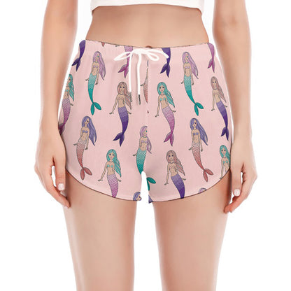 Mermaid Girls Pattern Print Women's Split Running Shorts