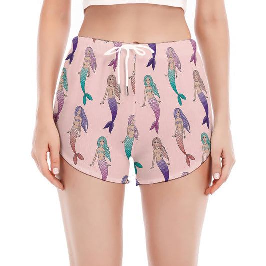 Mermaid Girls Pattern Print Women's Split Running Shorts