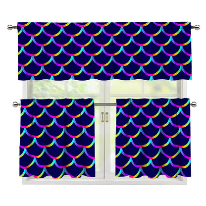 Mermaid Scales Pattern Print 3 Piece Kitchen Curtains