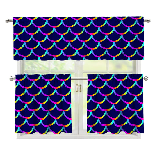 Mermaid Scales Pattern Print 3 Piece Kitchen Curtains