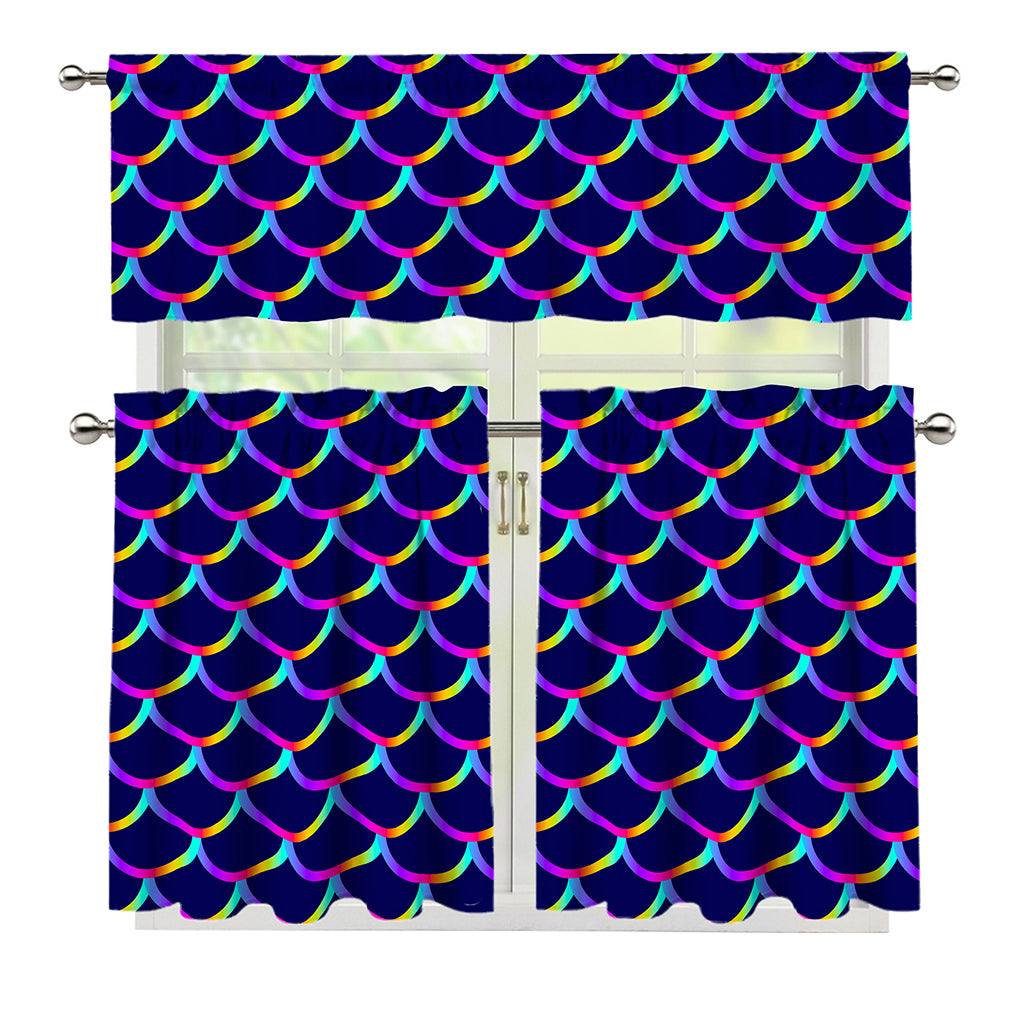 Mermaid Scales Pattern Print 3 Piece Kitchen Curtains