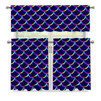 Mermaid Scales Pattern Print 3 Piece Kitchen Curtains