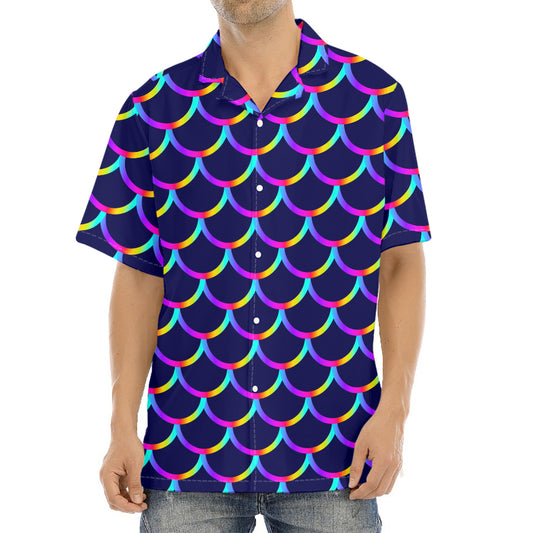 Mermaid Scales Pattern Print Aloha Shirt