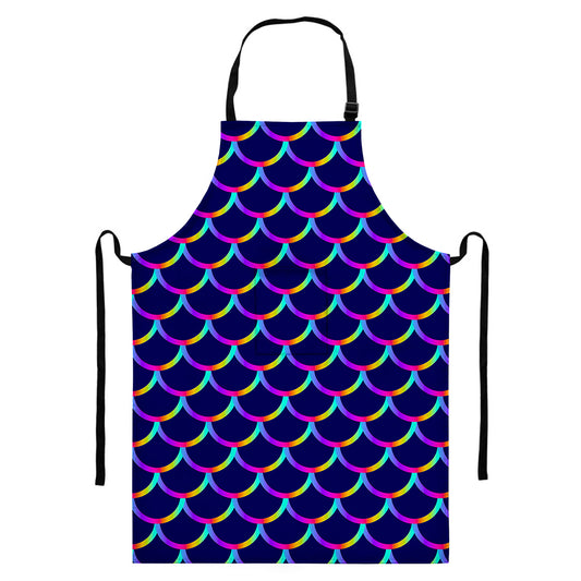 Mermaid Scales Pattern Print Bib Apron With Pocket
