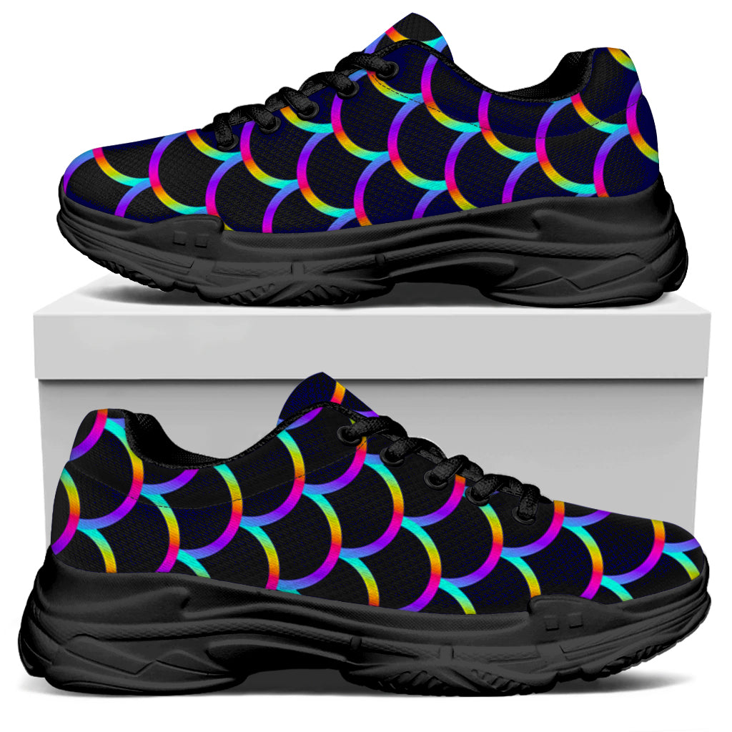 Mermaid Scales Pattern Print Black Chunky Shoes