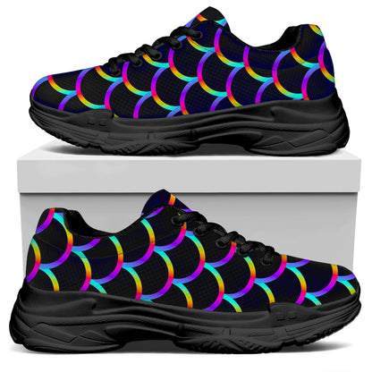 Mermaid Scales Pattern Print Black Chunky Shoes