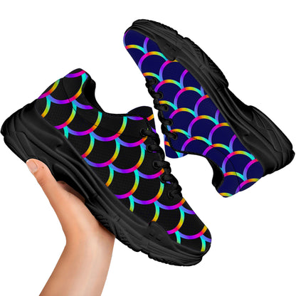 Mermaid Scales Pattern Print Black Chunky Shoes