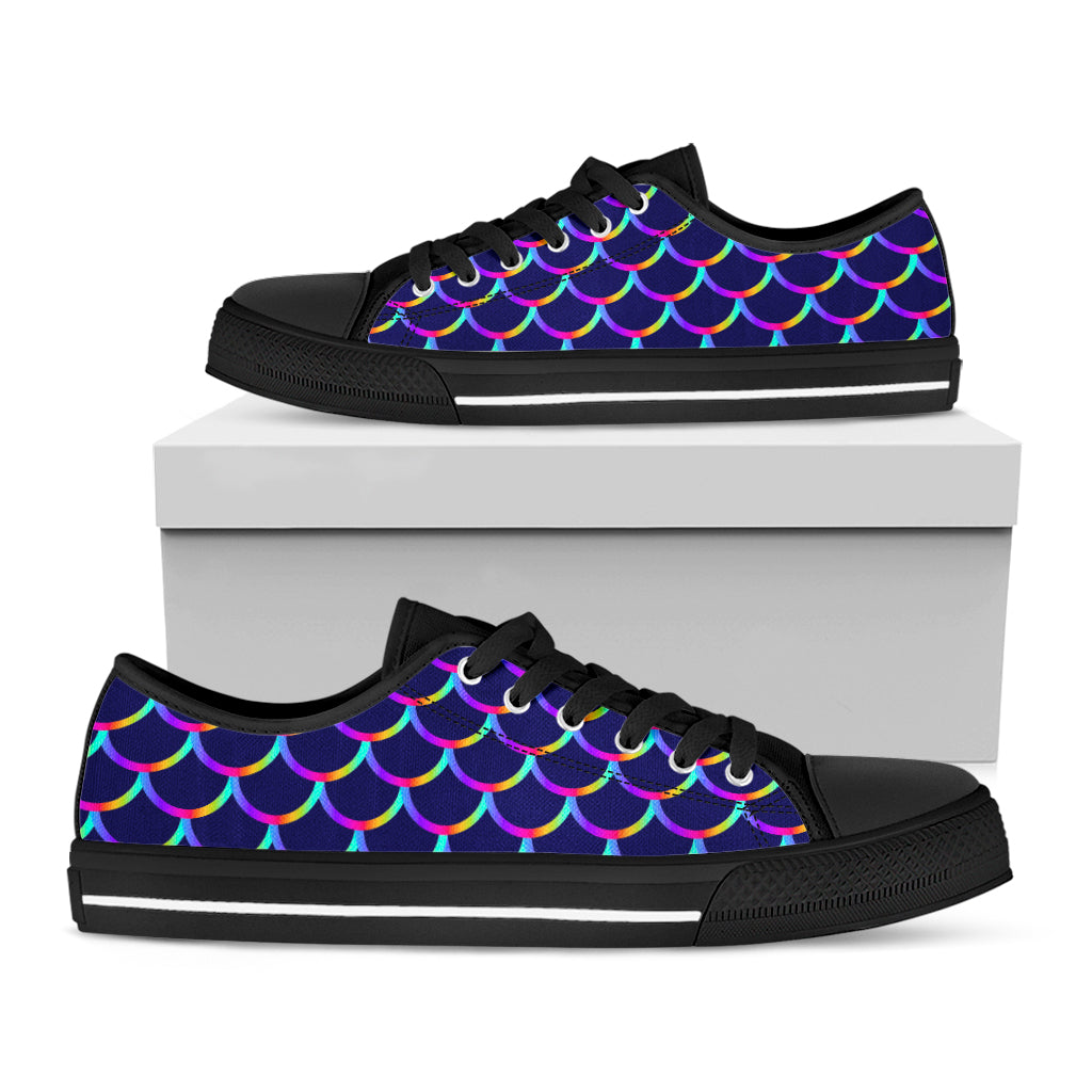 Mermaid Scales Pattern Print Black Low Top Sneakers