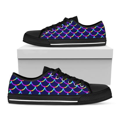 Mermaid Scales Pattern Print Black Low Top Sneakers