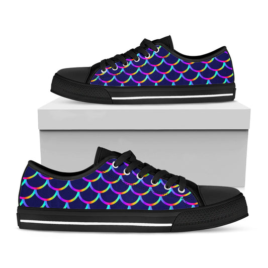 Mermaid Scales Pattern Print Black Low Top Sneakers