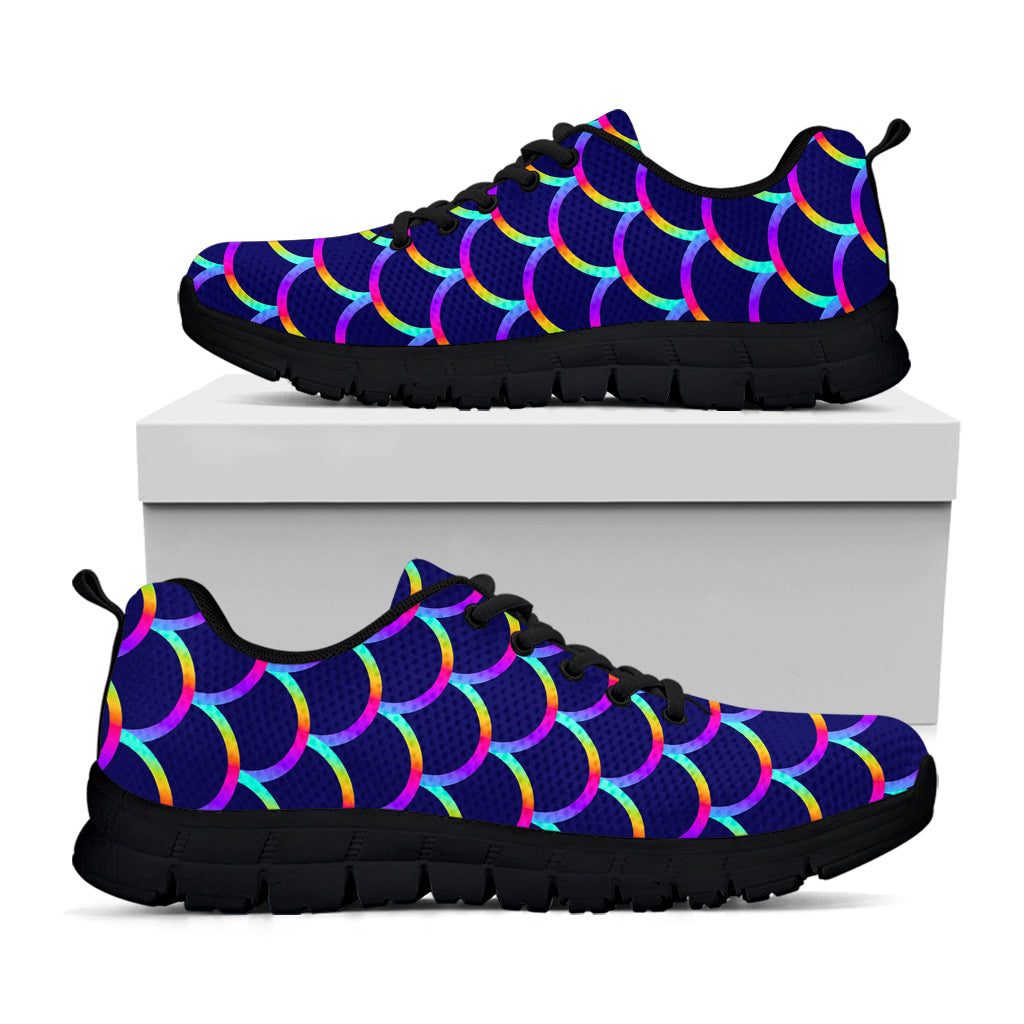 Mermaid Scales Pattern Print Black Running Shoes