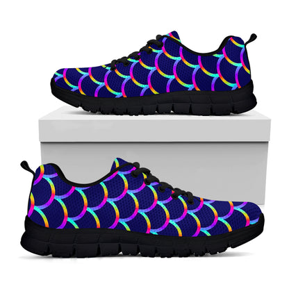 Mermaid Scales Pattern Print Black Running Shoes