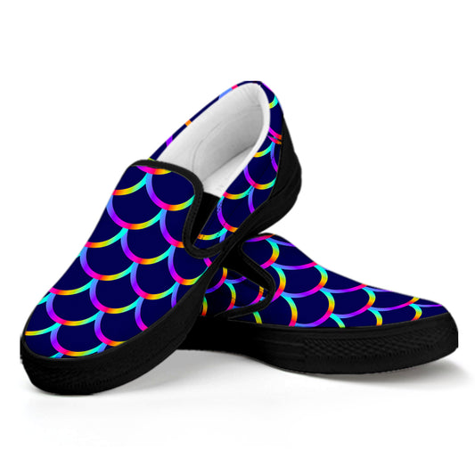 Mermaid Scales Pattern Print Black Slip On Sneakers